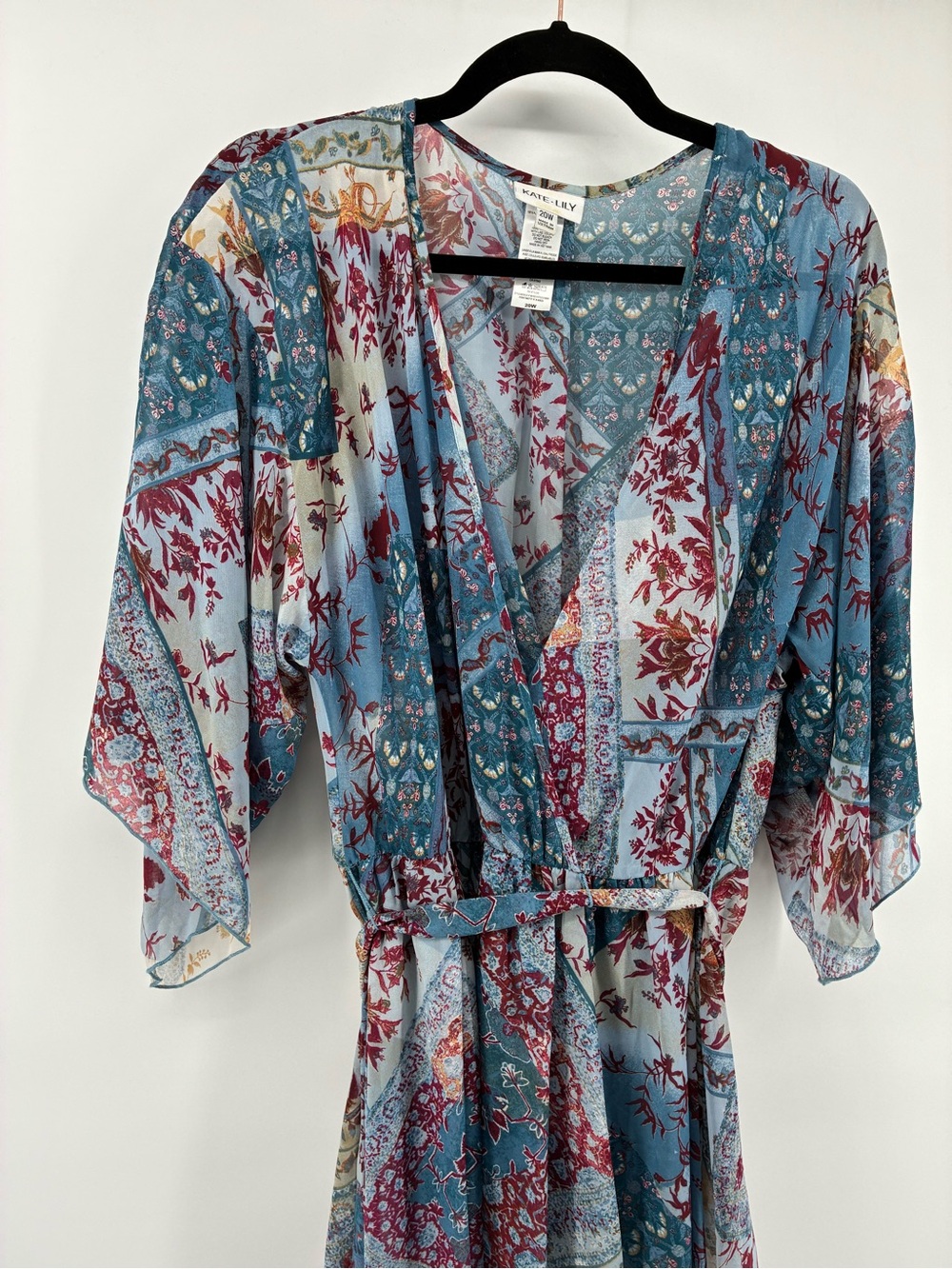 Boho Blue Floral Patchwork Maxi Dress with Tie Waist - Picture 8 of 13